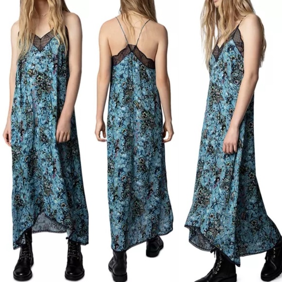 Zadig & Voltaire Risty Bohemian Patch Slip Dress with Lace Trim - L - Picture 2 of 9